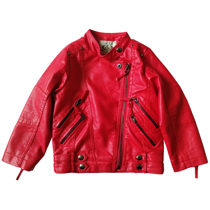 Streetwear Brand Red - 女の子クリスマスレッドオートバイ Pu レザージャケット子供防水防風コートティーンキッズストリート写真撮影着用 2-12Y