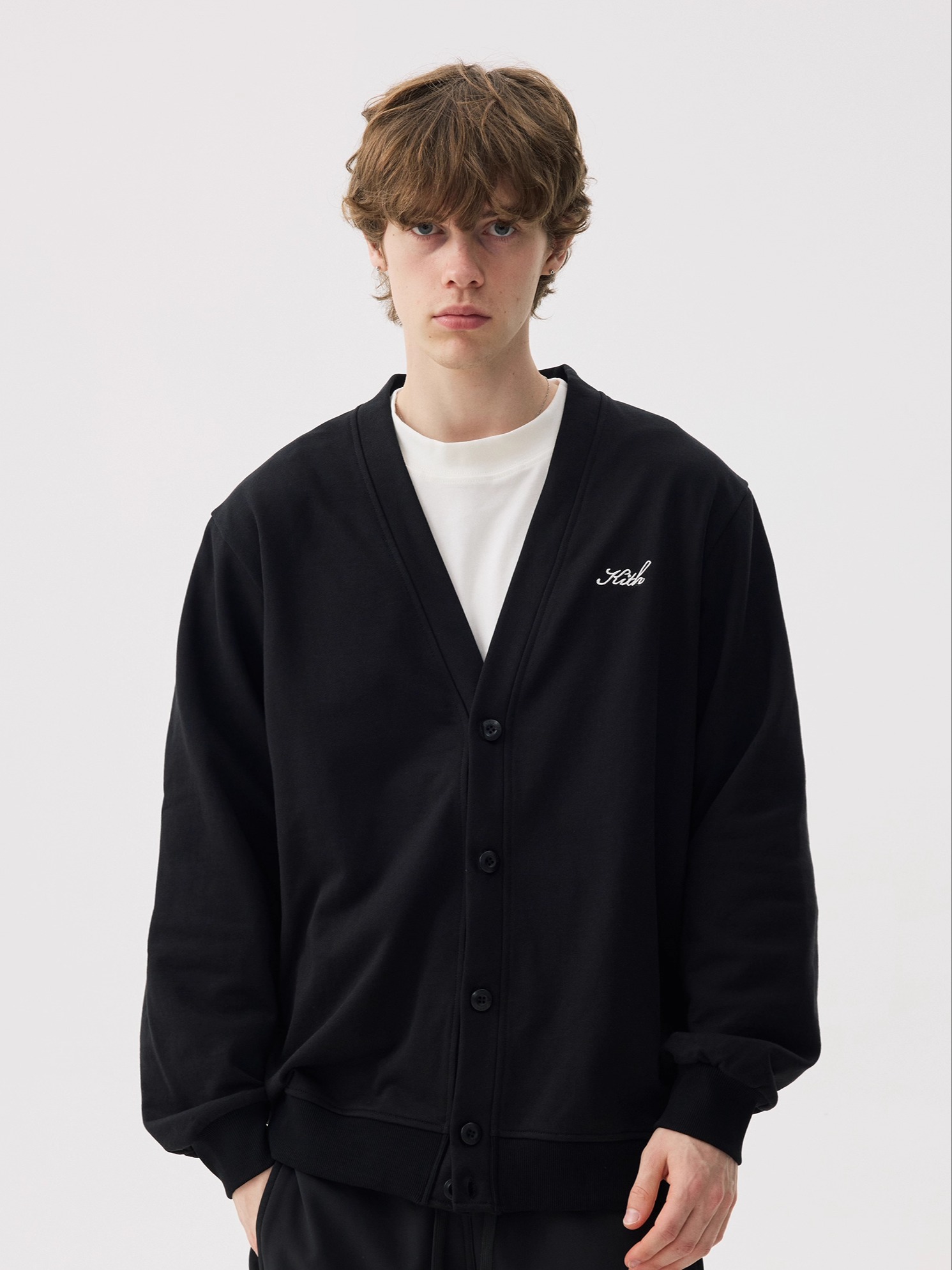 Kith Sweater Knit - KITH ボタンアップ V ネックニットカーディガンカジュアルルーズカップルスタイルピュアカラー刺繍セーター男性女性アウター