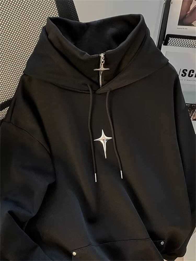 Streetwear Brand Hoodies - 秋冬ハイネックパーカー男性カジュアルトレンディスポーツレトロクール十代のフード付きジャケットルーズフィットブランドユニセックスストリートウェア