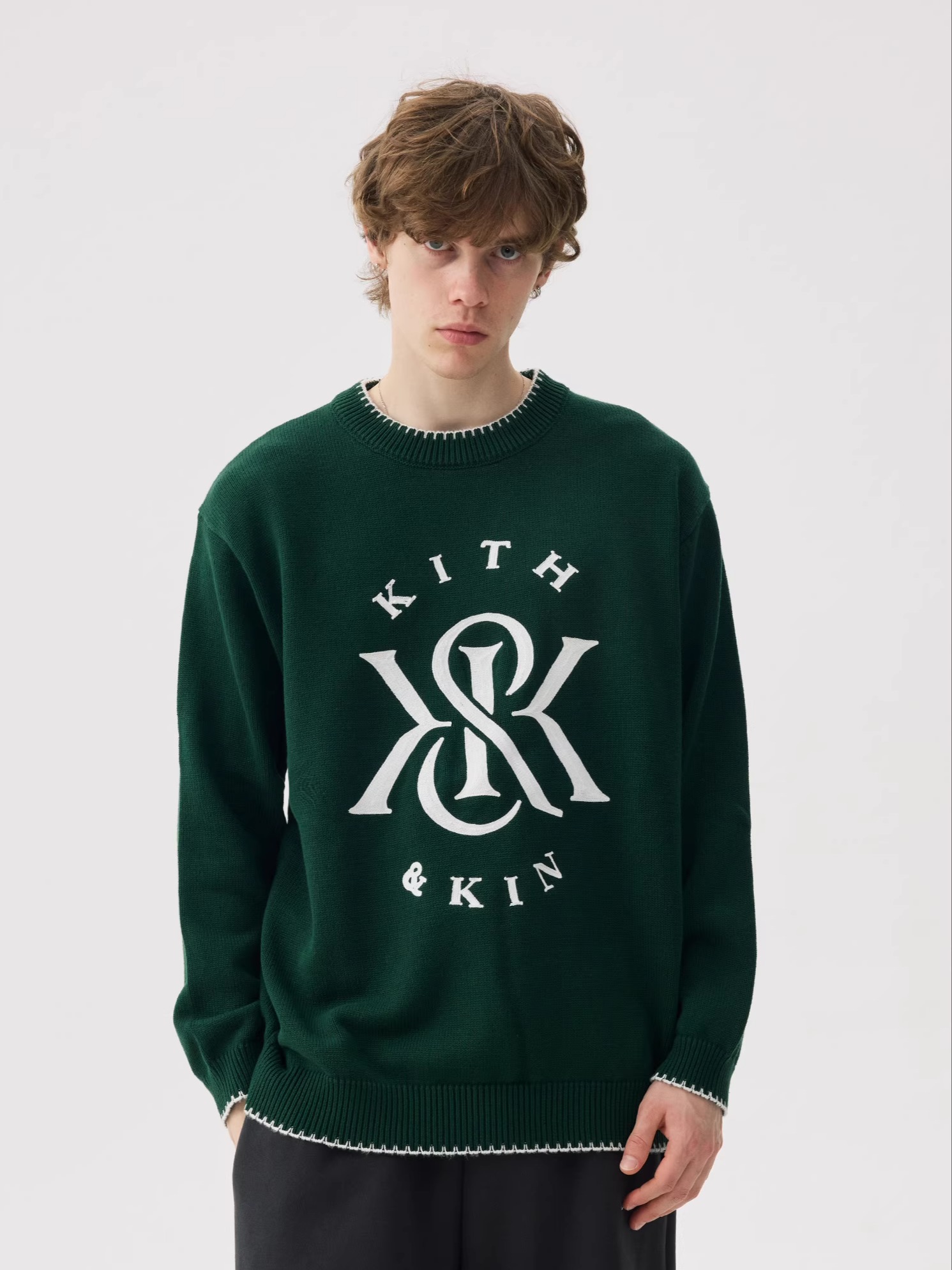 Kith Sweater Knit - Kith アメリカンスタイル冬新作ルーズニットセーターフード付きラウンドネックプルオーバー文字刺繍入り男性と女性向け
