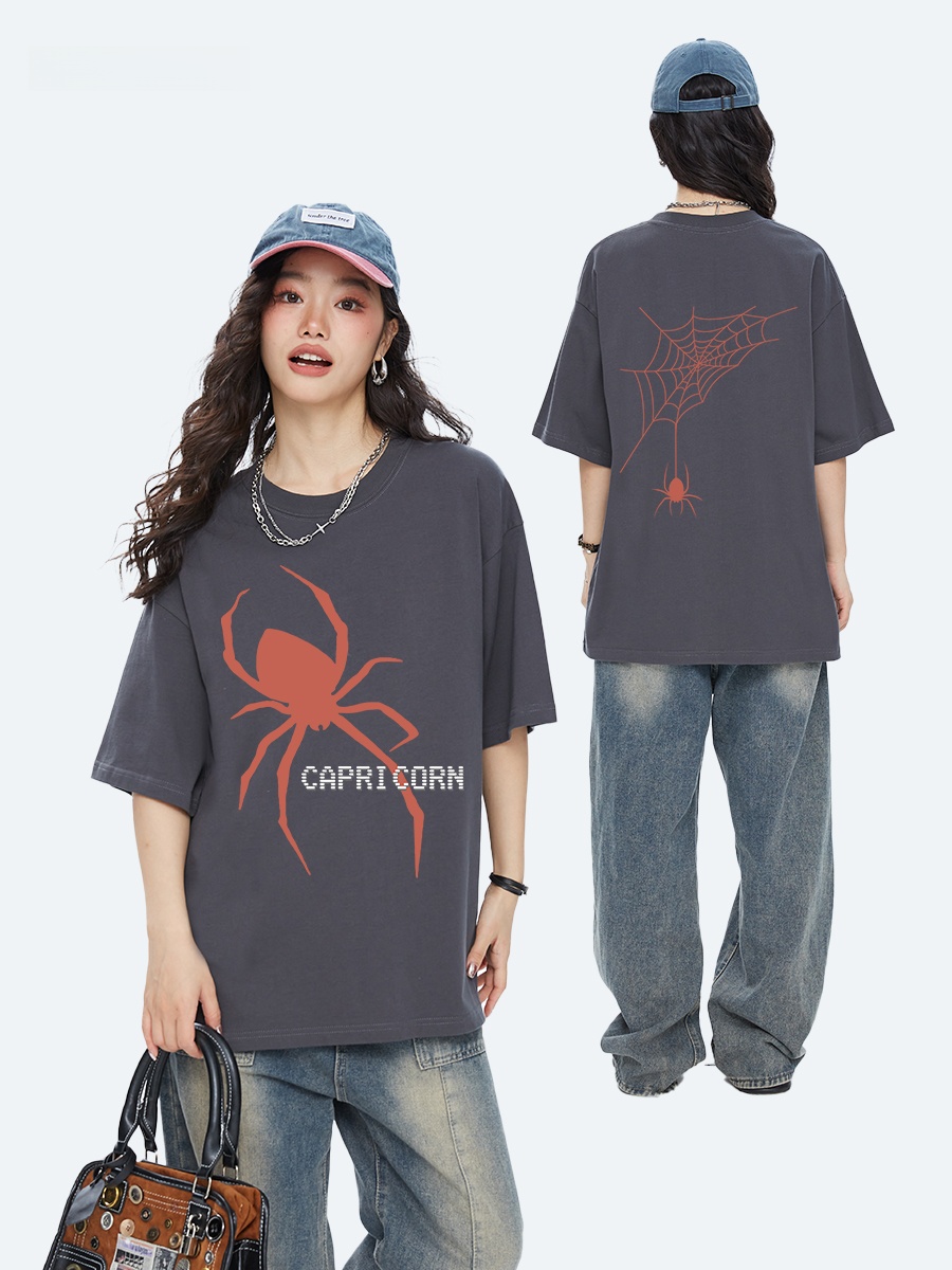Streetwear Brand Red - Capricorn Red Spider アメリカンストリートスタイル レディース半袖Tシャツ 夏トレンドブランド