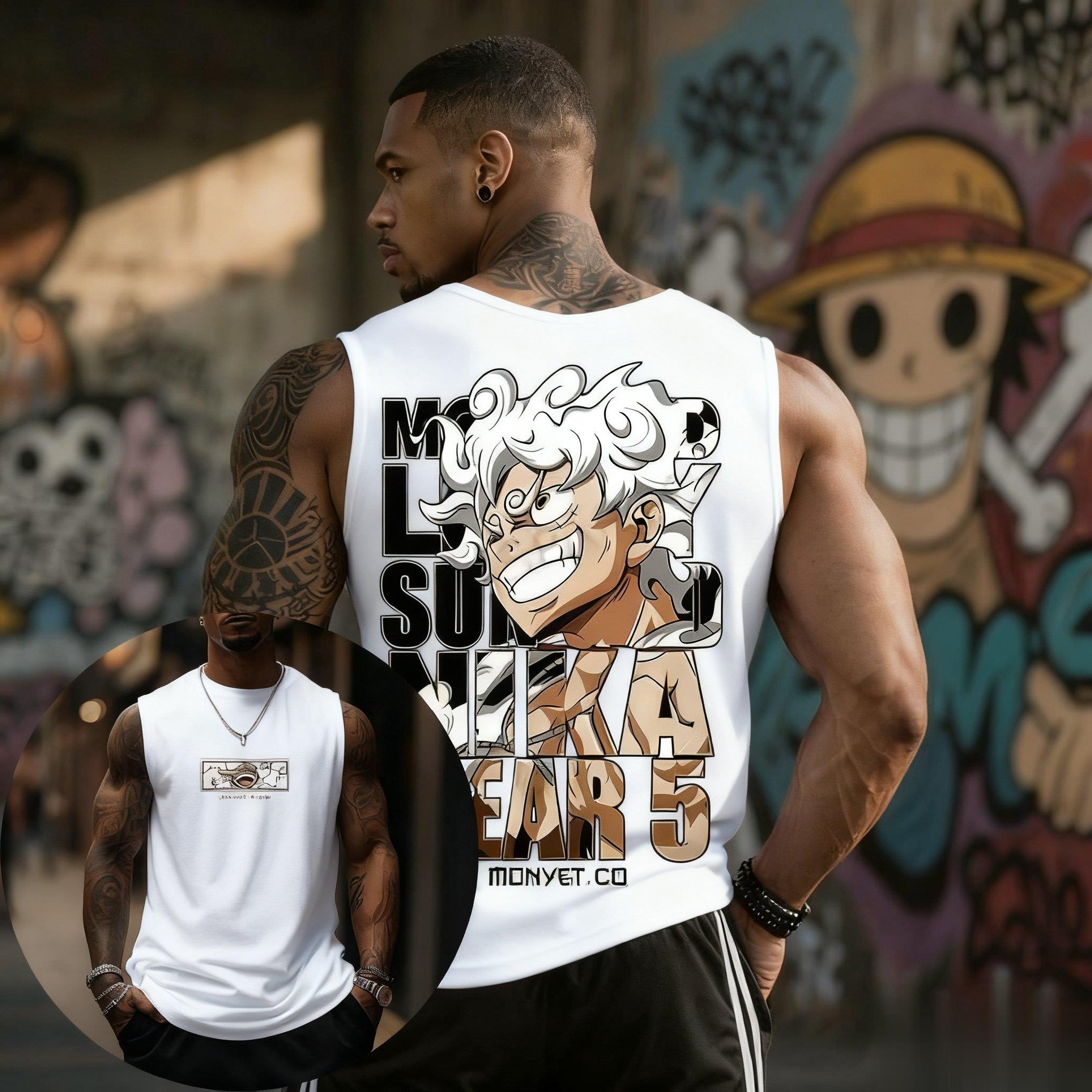 Streetwear Gym Brand - ワンピース ルフィ ギア5 タンクトップ メンズ コットン