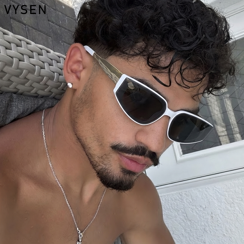 Streetwear Brand With Eye - Y2K パンク 90S サングラス男性 2026 高級ブランドヴィンテージスチームパンク幾何学サングラスヒップホップストリートキャットアイシェード眼鏡