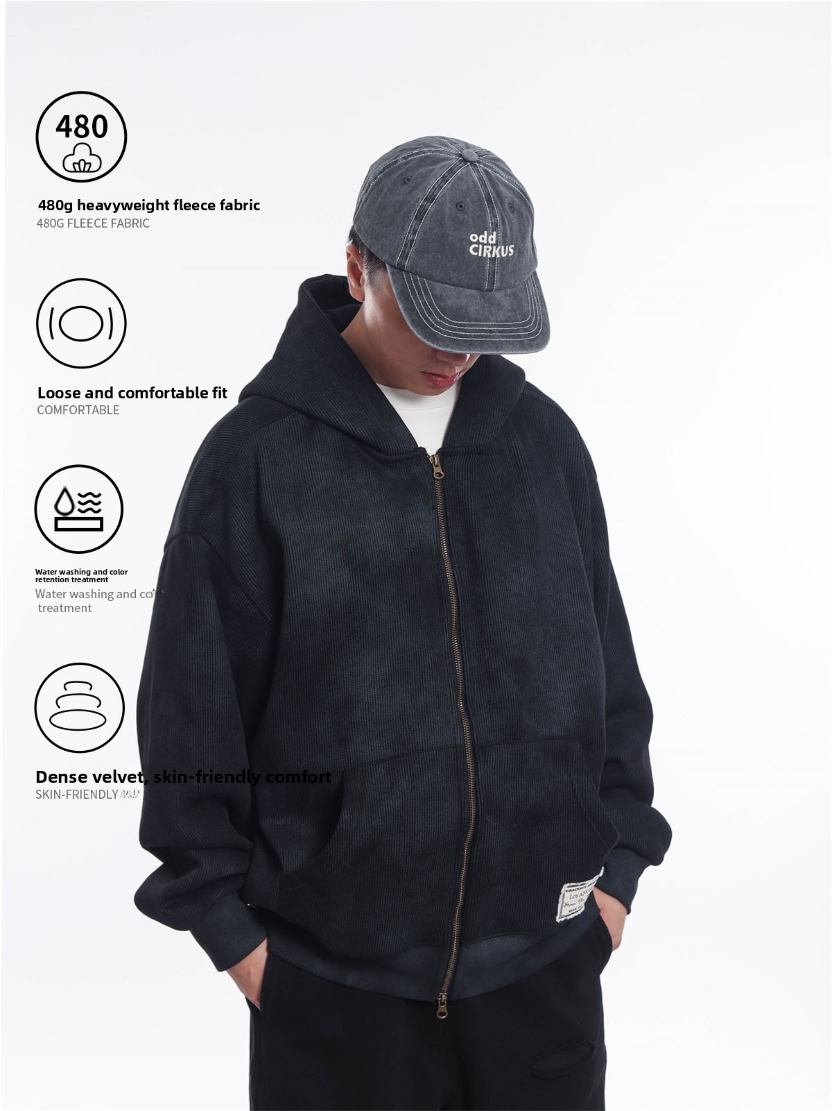 レトロな和風ヘビーウェイト480gダブルジッパーフーディーメ - Streetwear Brand Hoodies のレビューと価格