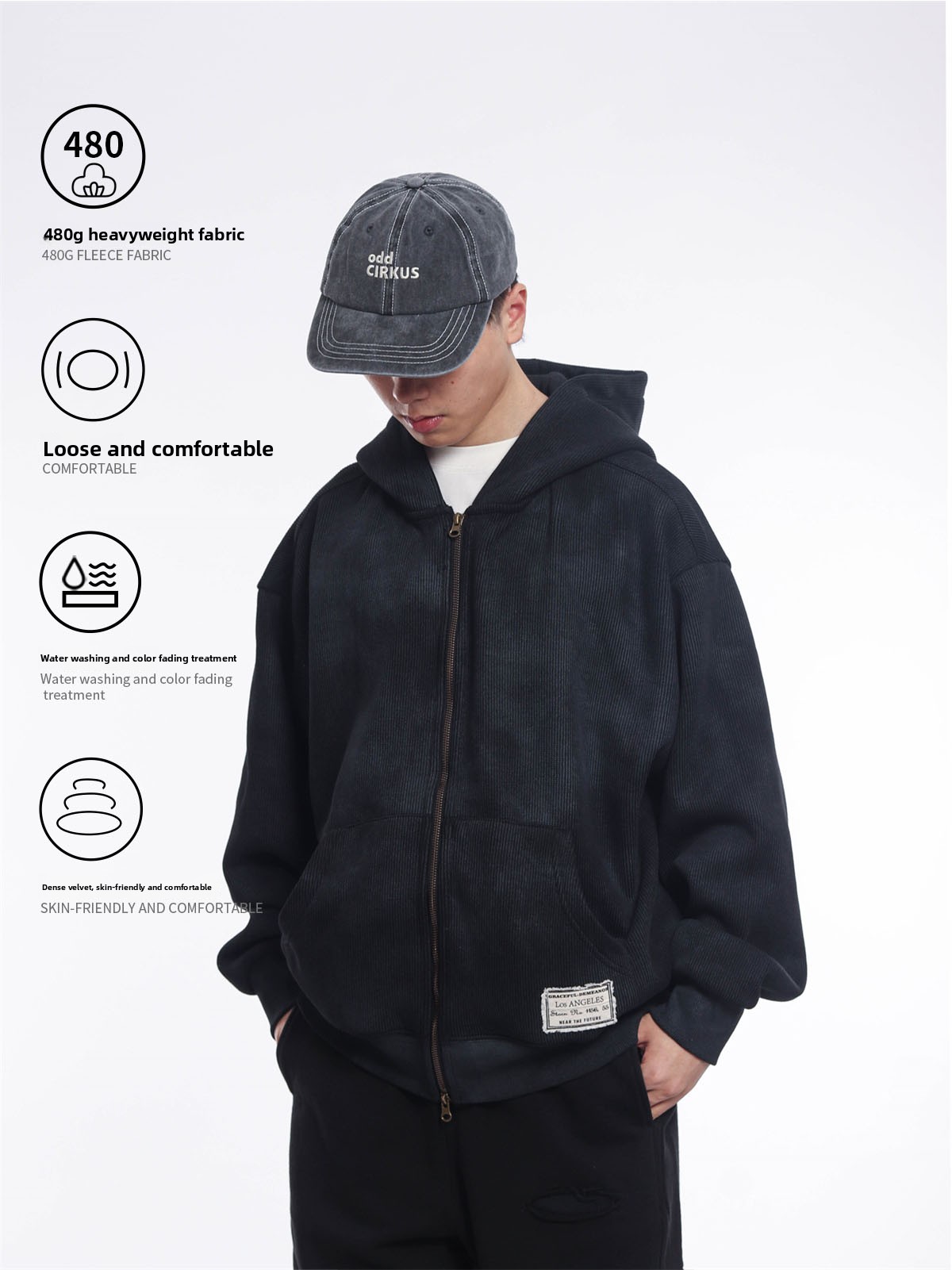 レトロな和風ヘビーウェイト480gダブルジッパーフーディーメ - Streetwear Brand Hoodies のレビューと価格