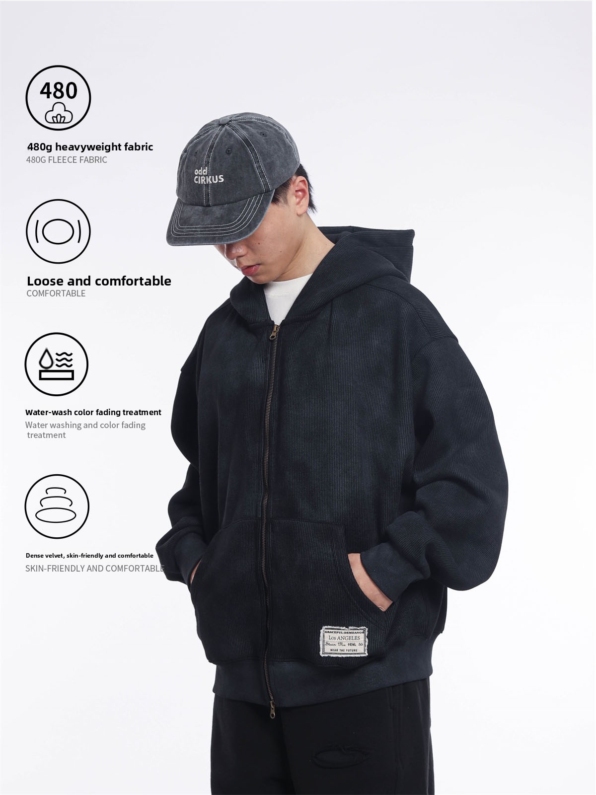 レトロな和風ヘビーウェイト480gダブルジッパーフーディーメ - Streetwear Brand Hoodies のレビューと価格