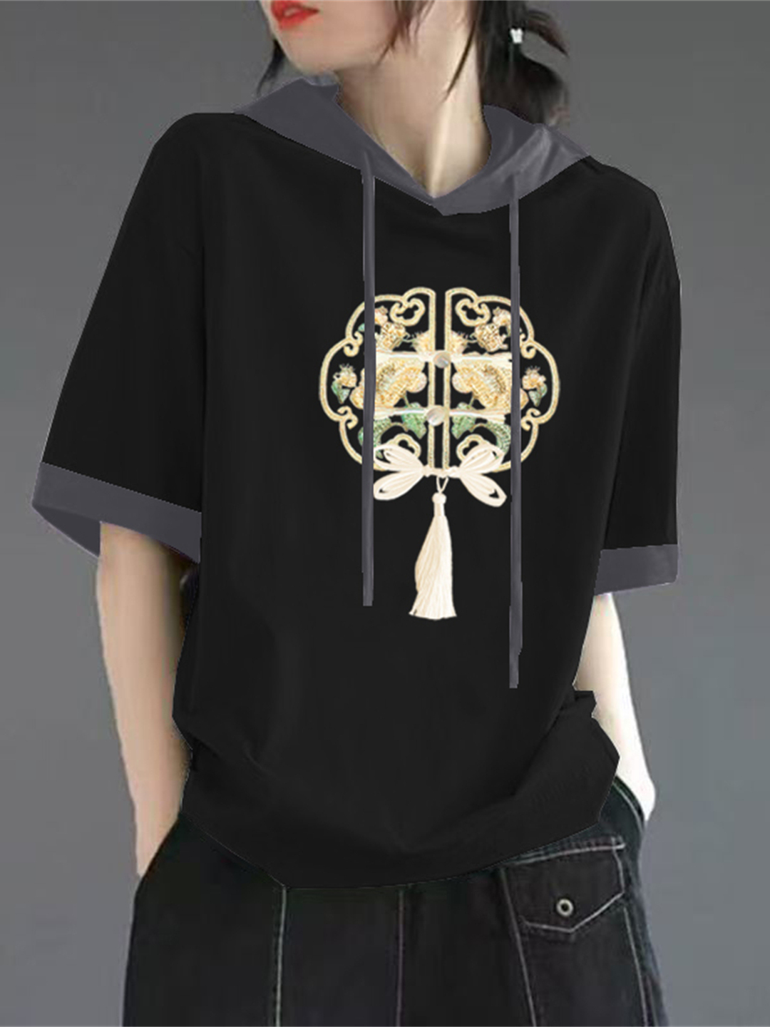 赤い純綿半袖Tシャツ女性の夏の新しい中国風パーカーハイエンド - Streetwear Brand Red のレビューと価格