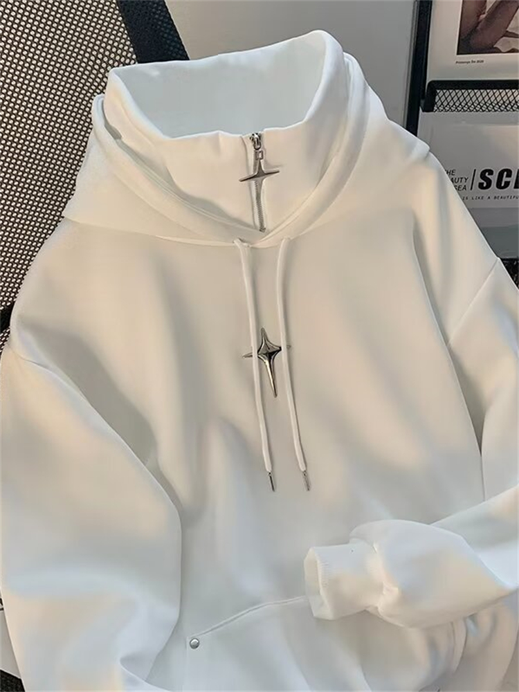 秋冬ハイネックパーカー男性カジュアルトレンディスポーツレトロ - Streetwear Brand Hoodies のレビューと価格