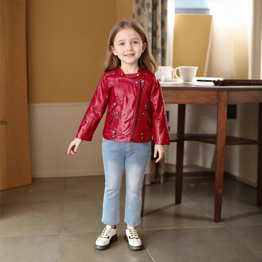 2-12Y 女の子クリスマスピンクレッドオートバイ Pu レ - Streetwear Brand Red のレビューと価格