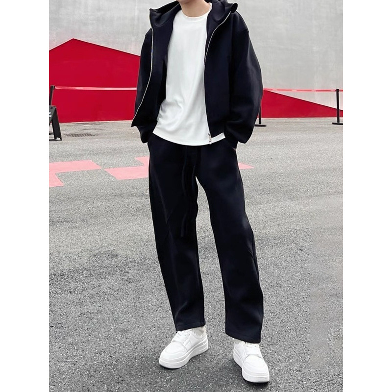 メンズフリース裏地付きスポーツウェアセットカジュアルルーズフ - Streetwear Brand Hoodies のレビューと価格