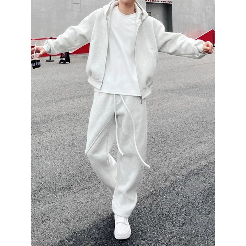 メンズフリース裏地付きスポーツウェアセットカジュアルルーズフ - Streetwear Brand Hoodies のレビューと価格
