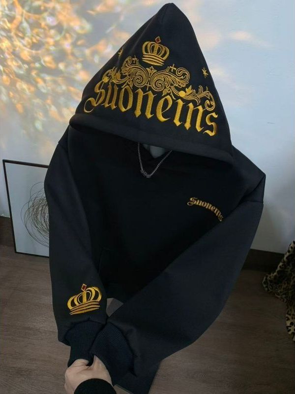 レトロアメリカン刺繍入りパーカー女性の秋冬厚手フリース長袖ジ - Streetwear Brand Hoodies のレビューと価格